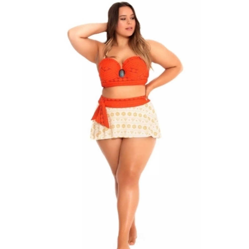 Disney Moana Red Tribal Print Skirted Bikini Two Piece Swimsuit Plus Size‎ 5X